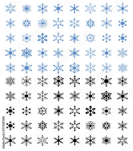 Fototapeta Stunning cascade of delicate snowflakes in cool blue and grey tones creates a magical winter wonderland backdrop perfect for holiday designs and seasonal promotions