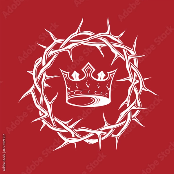 Fototapeta white royal crown with thorns isolated on red background