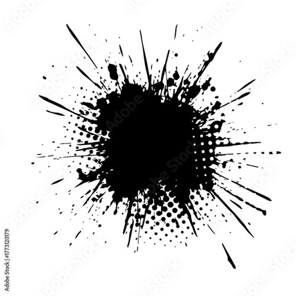 Fototapeta Splatter Paint Texture . Black Spray Blot of Ink. Place illustration Over any Object to Create Grungy Effect . hand drawn. Not AI, Vector