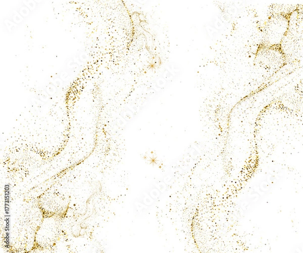 Fototapeta Stunning gold glitter dust flowing in elegant swirls, perfect for holiday themes, luxury branding, or magical designs, creating a vibrant festive mood
