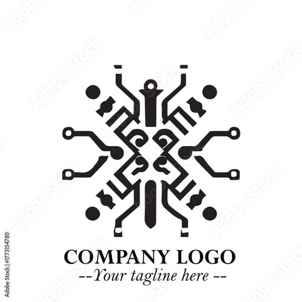 Obraz Circuit Robot Logo Symbol in Black on the White Background with Futuristic Tech Design
