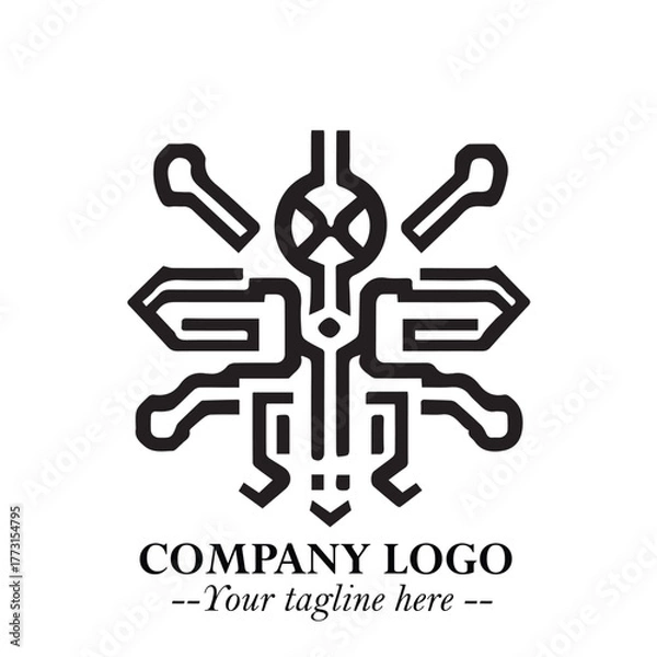 Obraz Circuit Robot Logo Symbol in Black on the White Background with Futuristic Tech Design
