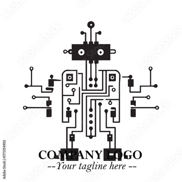 Obraz Circuit Robot Logo Symbol in Black on the White Background with Futuristic Tech Design
