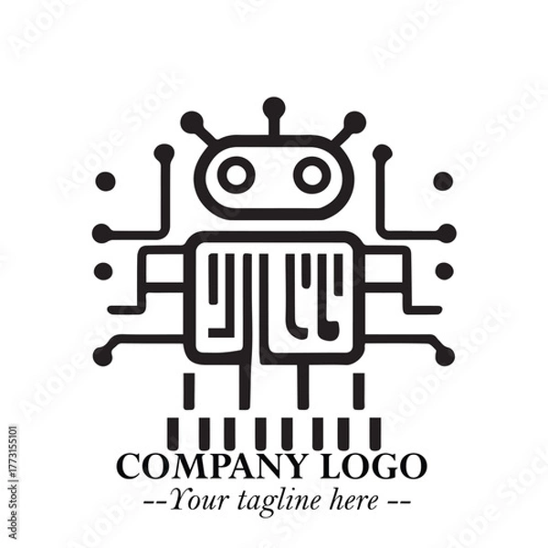 Obraz Circuit Robot Logo Symbol in Black on the White Background with Futuristic Tech Design
