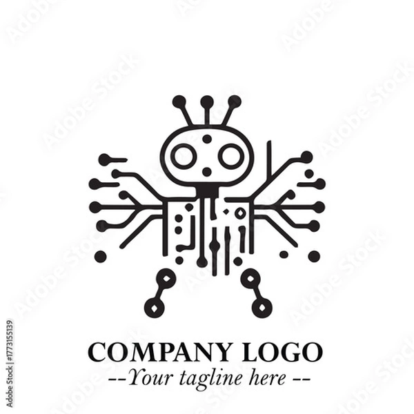 Fototapeta Circuit Robot Logo Symbol in Black on the White Background with Futuristic Tech Design
