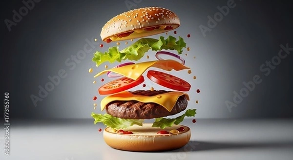 Fototapeta Deconstructed Burger Art A Colorful Explosion of Taste and Texture