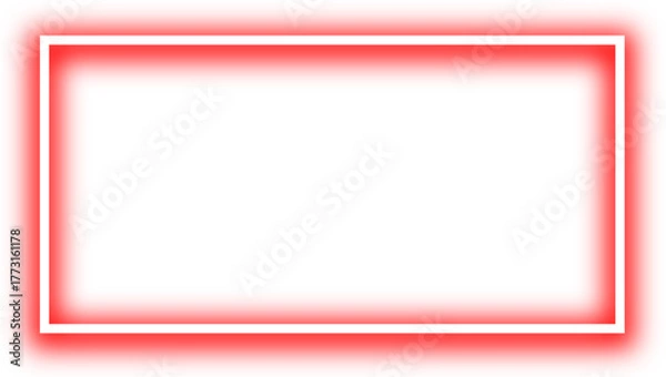 Fototapeta A rectangular frame with a vibrant, glowing red neon light border on a white background.