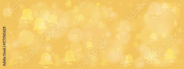 Fototapeta Abstract yellow and orange background with soft bokeh lights and numerous floating bell icons, symbolizing notifications, alerts, and festive announcements.