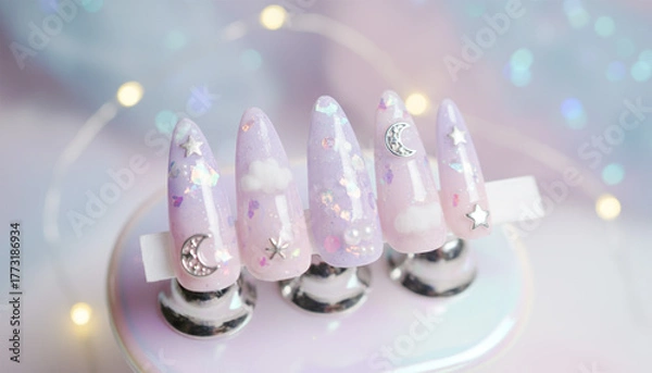 Fototapeta 紫とピンクのドリーミーなデザインのネイルチップ
