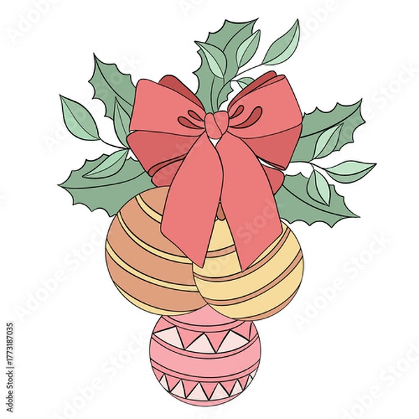 Fototapeta Christmas illustration with balls and a bow