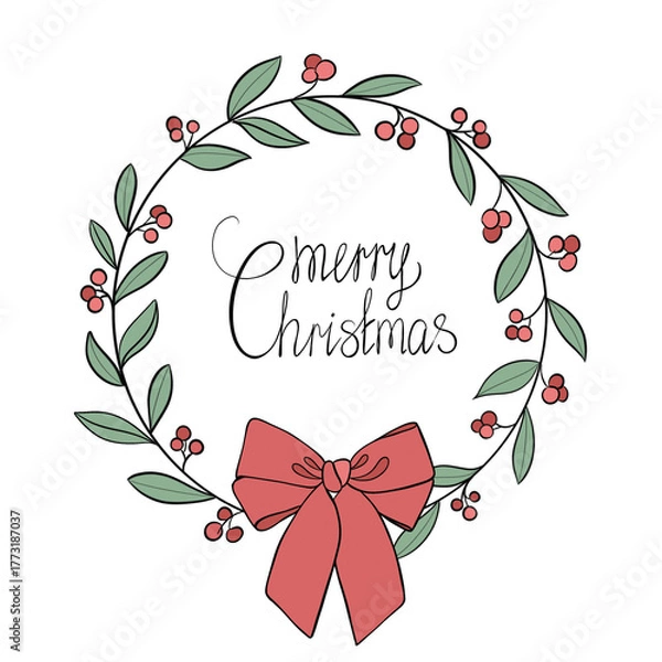 Fototapeta Merry Christmas wreath illustration