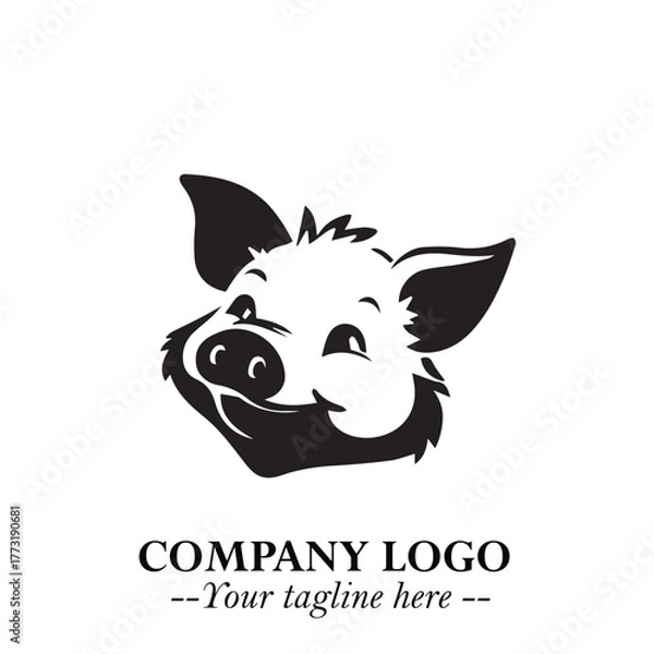 Obraz Head of Pig Logo Symbol in Black on the White Background with Simple Modern Animal Design