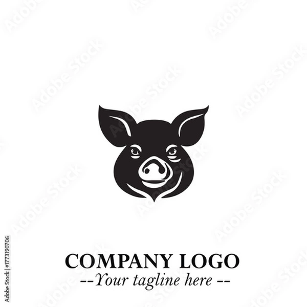 Obraz Head of Pig Logo Symbol in Black on the White Background with Simple Modern Animal Design