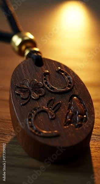Obraz Lucky Charm Pendant with Horseshoes and Four Leaf Clover Design.