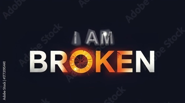 Fototapeta I am broken text with fire and smoke effect