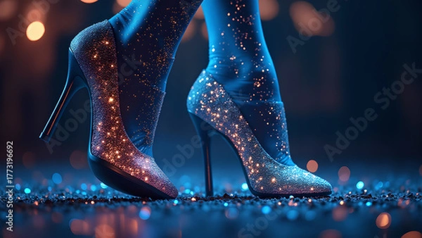 Fototapeta Dazzling sparkle shoes and tights adorned with glittering light a beacon of glamour in the night