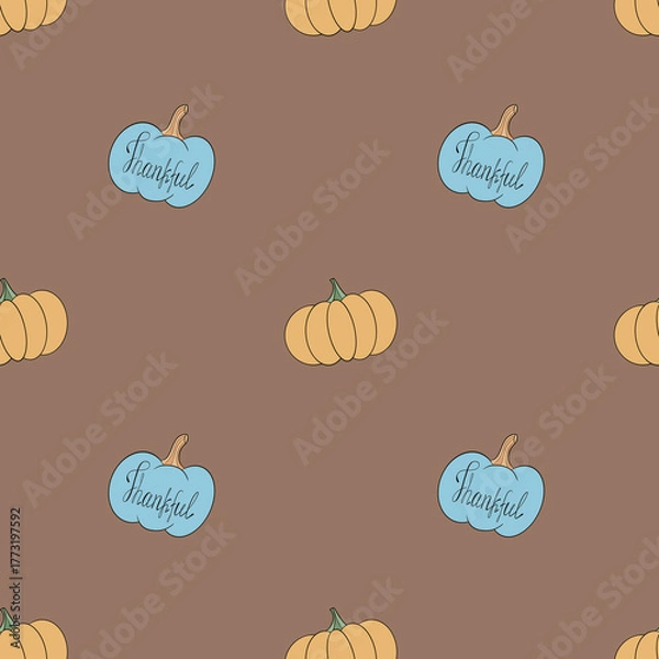 Fototapeta Seamless pattern with blue and yellow pumpkins