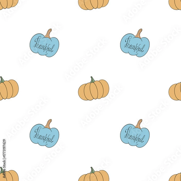 Fototapeta Seamless pattern with blue and yellow pumpkins