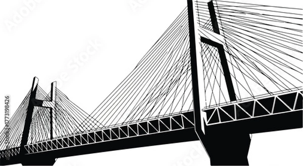 Obraz Suspension bridge architecture structure vector line art illustration.