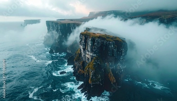 Fototapeta Foggy Coastal Cliffs