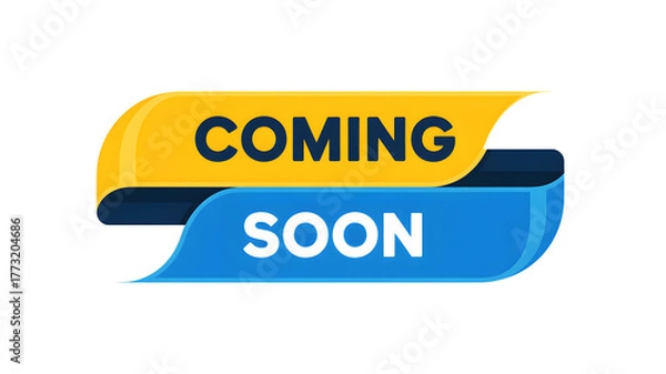 Obraz A graphic with the words coming soon in yellow and blue on a black background for announcements