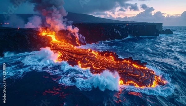 Fototapeta Volcanic Coast with Lava Flow