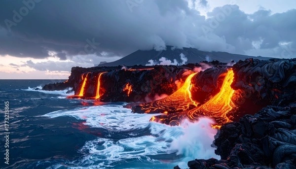 Fototapeta Volcanic Coast with Lava Flow