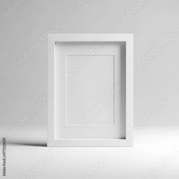 Fototapeta Empty white photo frame with mat on grey background
