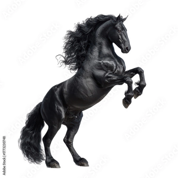 Fototapeta Majestic Black Horse Rearing up Isolated on transparent background