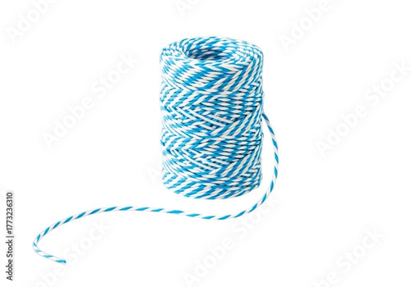 Fototapeta Close-up of a spool of light blue and white baker's twine for crafting and gift wrapping