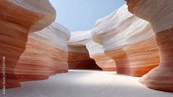 Obraz Unique Textured Rocky Formations in a Desert Canyon Illuminated by Soft Natural Light Under a Clear Blue Sky
