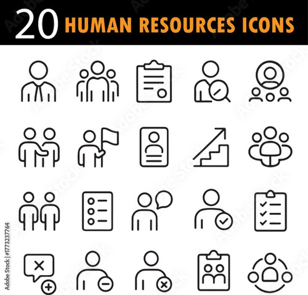 Obraz Human Resources Icons Set, HR Management Outline Vector Collection, Employee Recruitment and Development Symbols, Minimal Line Style, Business Workforce Illustration, Corporate Team Organization Conce