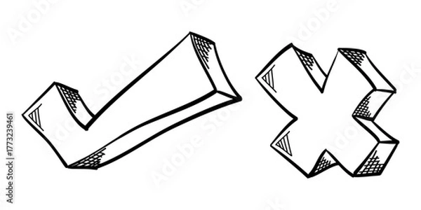 Fototapeta Doodle check mark and cross mark icon set. Tick symbol. checklist signs. vector illustration