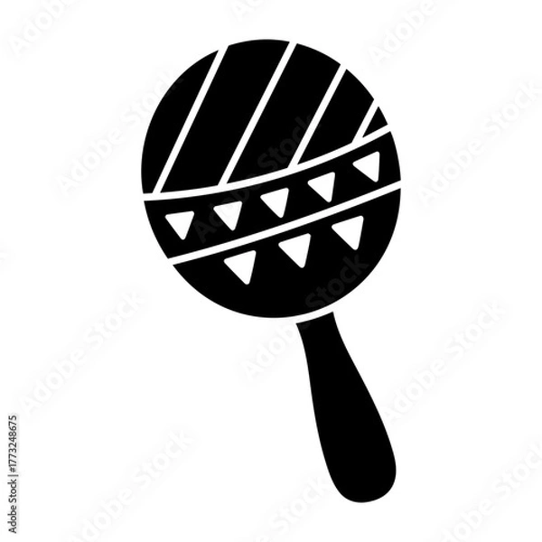 Fototapeta Dia de muertos icons vector illustration of a black maraca with diagonal lines and triangles on the percussion instrument