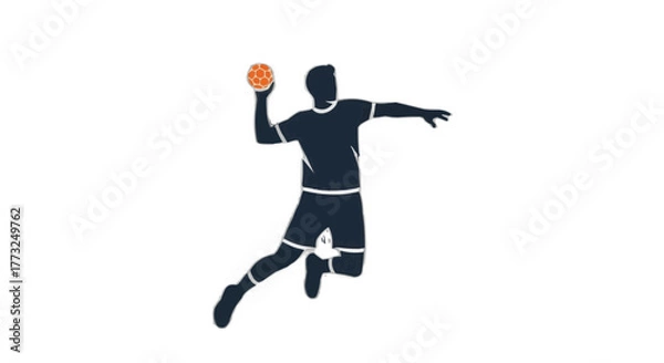 Fototapeta Dynamic handball player silhouette in action, ready to throw the ball, sports vector for game design, athletic prowess captured in simple form