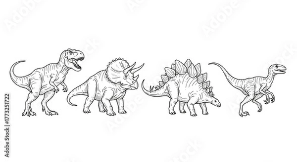 Fototapeta Illustration of various dinosaurs