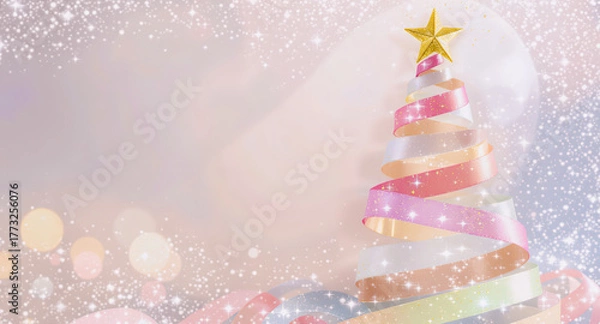 Obraz Ribbon swirl forming tree shape with glitter dots pastel color festive magical holiday star abstract background