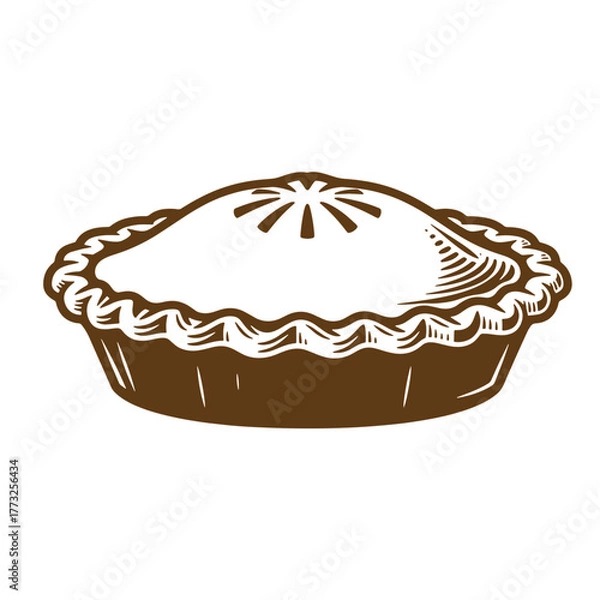 Fototapeta Vintage art illustration of a delicious and appealing baked apple pie isolated on white