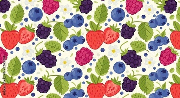 Fototapeta Vibrant Berry Medley - A Colorful Pattern of Fresh Fruits.