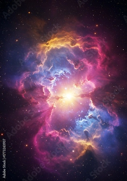 Fototapeta Vibrant Cosmic Nebula with Swirling Colors and Stellar Brilliance.