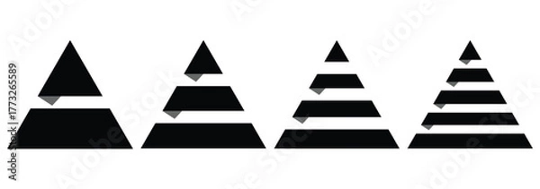 Fototapeta Levels of triangular pyramid. Color triangle pyramid chart. Maslow layer diagram. Development level infographic. Business graph. Vector illustration isolated on white background