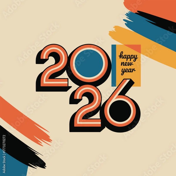 Obraz Happy new year 2026 text with colorful brush strokes