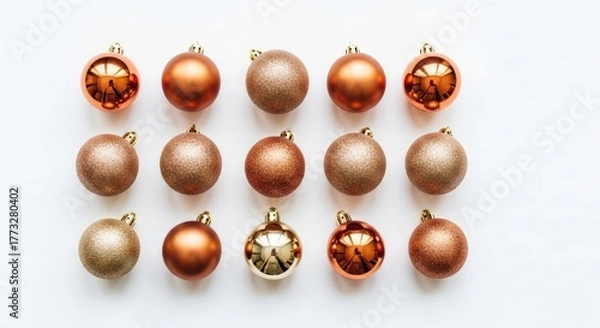 Fototapeta Festive Christmas Ornaments Arranged on White Background.