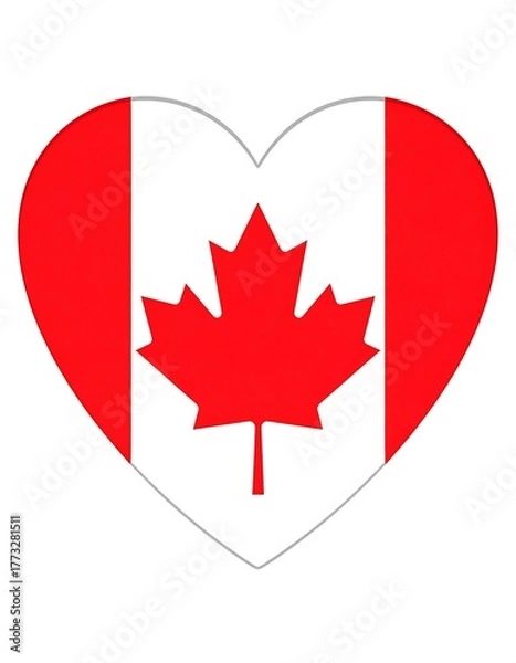 Fototapeta Heart-shaped depiction of a flag with a red maple leaf on white background