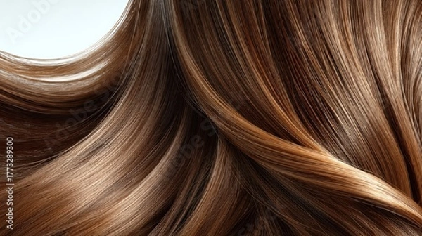 Obraz Close-up view of flowing, shiny, healthy brown hair with natural waves and shine.