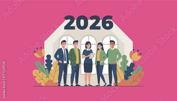 Fototapeta Diverse business team collaboration for 2026 goals and corporate future