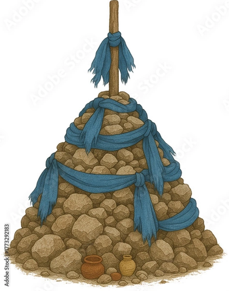 Fototapeta Ovoo Cairn with Khadag Scarves