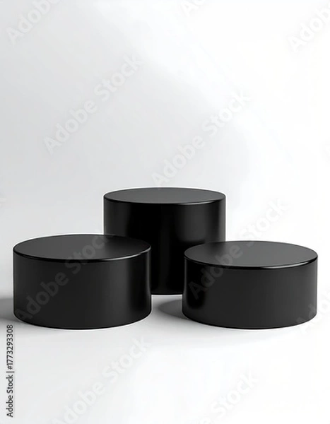 Fototapeta Three black cylindrical platforms on a white background