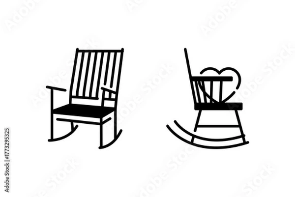 Obraz collection of Rocking Chair with heart shape icon. Doodle Hand Drawn or Outline Icon style isolated on white background.
