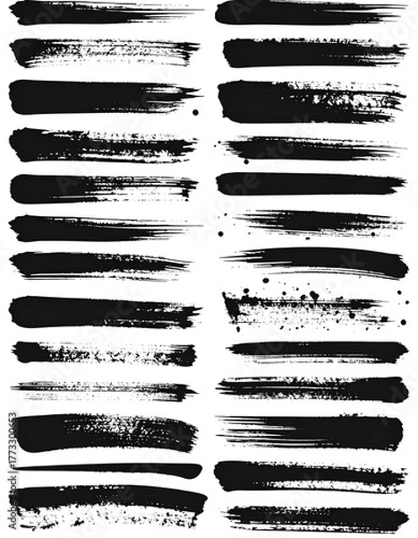 Fototapeta Collection of textured black brush strokes on a white background
